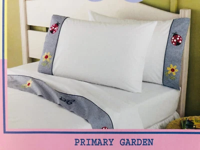 双鞋套装 ~ 蓝色格子边框 女士虫子 花刺绣 棉 ~ 全新 — 第 1/4 张图片