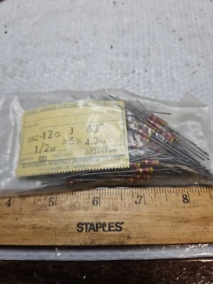 MATSUSHITA CARBON FILM RESISTORS 4.3K OHMS 1/2 W 5% (100PCS) NIB - Image 1 of 4