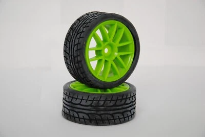 009C005B Coppia Ruote Road Cerchio Verde 1/10 Himoto TYRE WHEELS ROAD HIMOTO  - Immagine 1 di 3