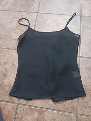 Camiseta sin mangas negra fluida malla transparente atención correa de espagueti Y2K sexy capa pequeña Foto 1 de 4