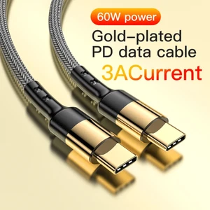 USB-C to USB-C Cable 60W Fast Charging PD LED Nylon Braided 1.2M 2M Type-C to C - Picture 1 of 7