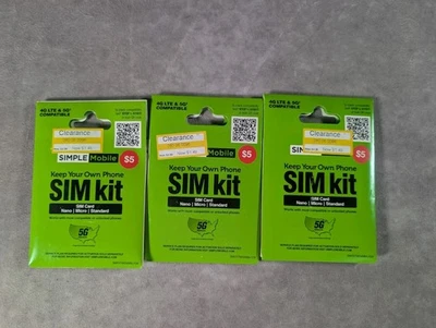 (3) Simple Mobile Bring Your Own Phone Prepaid SIM Kit | 3-in-1 CDMA Sim Card - Image 1 of 2