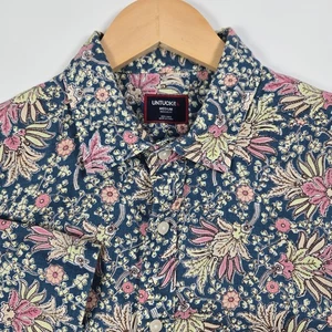 Usada en Excelente Condición Camisa Floral Untuckit Para Hombres Mediana M Manga Corta Con Botones 100% Lino - Imagen 1 de 7