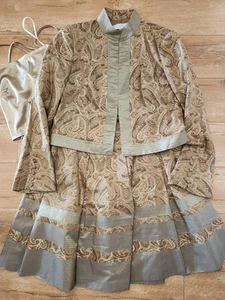 Set Of 3 BADGLEY MISCHKA Brocade CHAMPAGNE Gold SILK Combo Blazer + Skirt SZ 8  - Picture 1 of 18