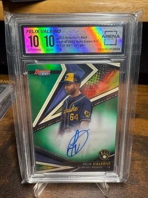 2022 Bowman’s Best Auto Green Refractor Felix Valerio /99 Arena Club 10/10 - Image 1 of 2