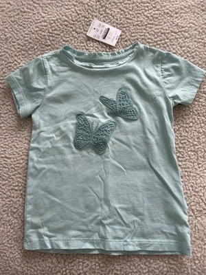 J Crew Crewcuts Little Girls Short Sleeve Crochet Butterfly Top Green Size XXS - Image 1 of 4