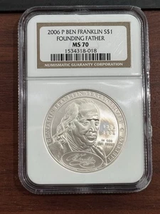 2006 P BEN FRANKLIN FOUNDING FATHER Silver Dollar Coin $1 NGC MS70 PERFECT - Picture 1 of 2