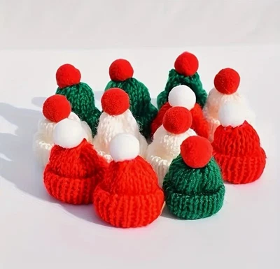 15 Pcs Mini Knitted Hats, Tiny Mix Bobble Santa Hats Christmas Tree Ornaments