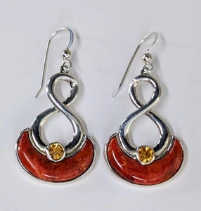 Mine Finds by Jay King Sterling Silver Coral Citrine Gemstone Earrings - Picture 1 of 6