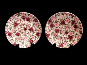 Mayfair Pair Of Red / Pink Rose Chintz 5 3/4" D. Saucers, England, Appear Unused - Picture 1 of 4