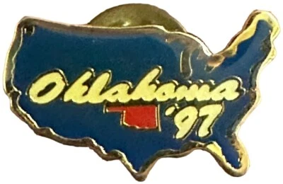 Vintage ~1997~ OKLAHOMA  USA State Blue Enameled Souvenir Hat Lapel Pin PinBack. - Image 1 of 2
