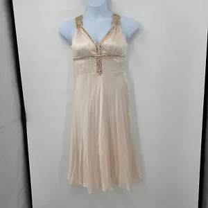 Charlotte Russe Babydoll Dress Large Champagne Satin Beaded Dainty Feminine Y2K* - Picture 1 of 16