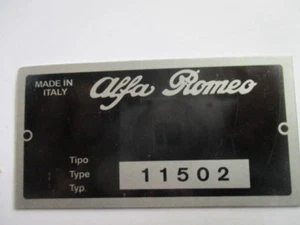 Type Plate Alfa Romeo Sign 11502 Spider 2000 1972 1973 S97 S99 - Picture 1 of 1