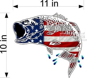 BASS FISH FLAG VINYL DECAL GREAT FOR CAR TRUCK WINDOW NEW DESIGN! - Picture 1 of 2