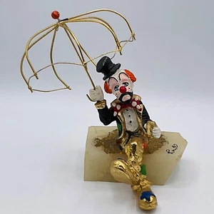 Ron Lee Clown sitzend mit Regenschirm Figur schwere Steinskulptur Zirkus **LESEN - Bild 1 von 19