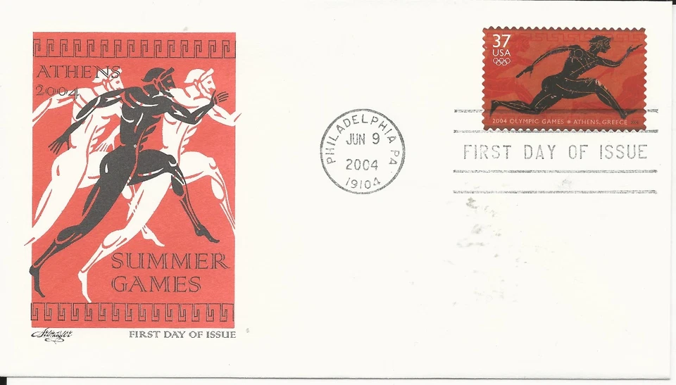 Summer Games In Athens, 37 Cent US Stamp ARTMASTER First Day of Issue 06-09-04  - Image 1 of 2