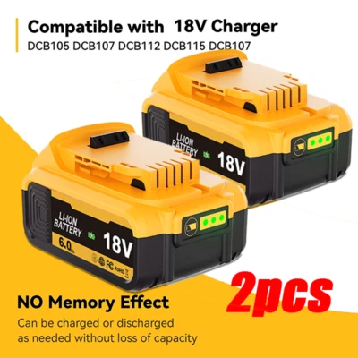 2x for Dewalt 18v Battery 6.0Ah XR DCB184 DCB183 DCB182 DCB090 DCB118 DCB115 uk