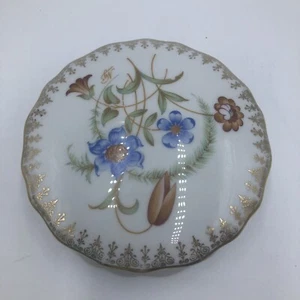 Plato de caramelo redondo hoja de oro Limoges Francia Chastagner & Cie tapa floral botánica - Imagen 1 de 8