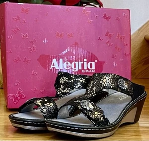 Woman's Alegria Lara Slide T-Strap Dress Shoes Pewter Mosaic LAR-780 New In Box - Picture 1 of 20