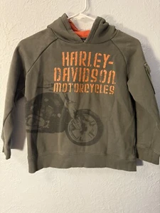 Harley Davidson Pullover Hoodie Youth Size 8/10 Green Orange Lining - Picture 1 of 5