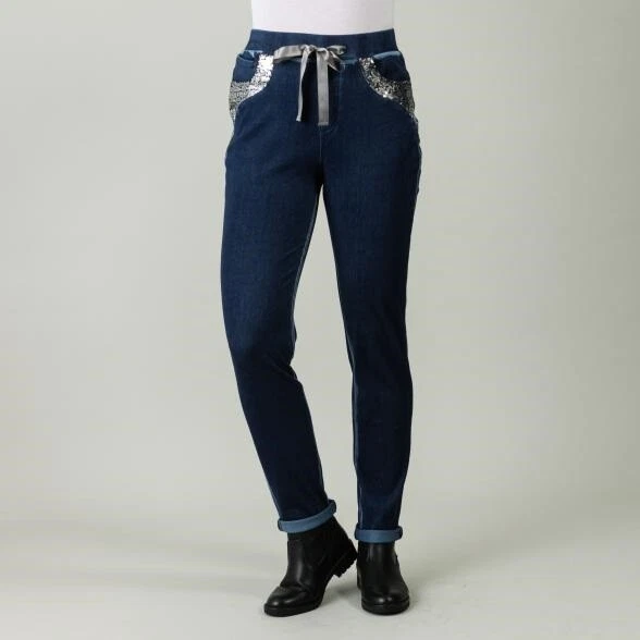 Jeans Blau 32 34 Zauberhose Damen Pailletten-Besatz marine UVP: 69,99€ B114 - Bild 1 von 1