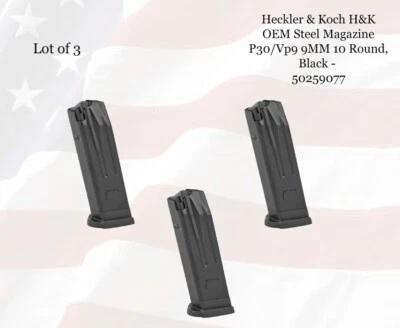 LOT of (3) H&K Heckler & Koch OEM Steel Magazine P30/Vp9 9MM 10 Round - 50259077 - Image 1 of 3