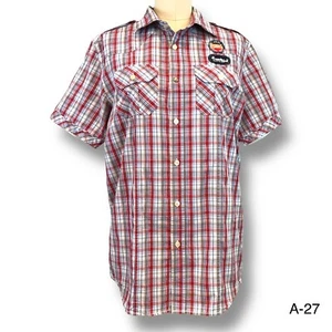 Freeshirt Men's Red Plaid Short Sleeve 100% Cotton Pockets Patches Causal Sz M - Picture 1 of 12