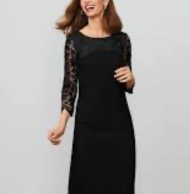 Vestido Talbots 16 Encaje y Slip Negro 3/4 Manga Larga Algodón Lyocell Carrera Iglesia Foto 1 de 4
