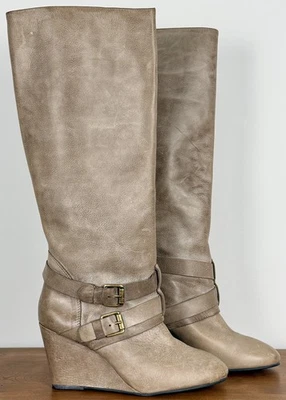 Botas de cuero castaño STEVEN Steve Madden Morgen tacón alto hasta la rodilla Foto 1 de 4