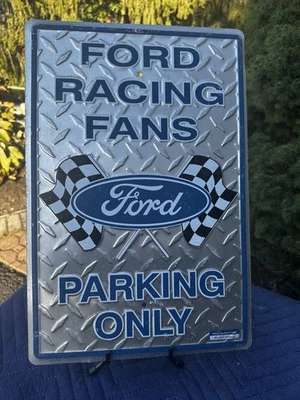 FORD Racing Fans Parking Only Metal Embossed Street Sign Diamond Plate - Image 1 of 4