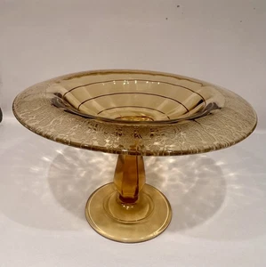 Rare Paden City Glass Amber Compote Bowl Harvester Lattice Etch Art Nouveau - Picture 1 of 12
