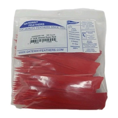 100 Pack Gateway Feathers 4" Right Wing: Shield Rose Red 400RSSRR-100 - Image 1 of 3