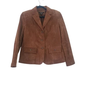 Chaqueta Blazer Style & Co Petite de Cuero Genuino para Mujer L Marrón Y2K Country Rodeo - Imagen 1 de 8