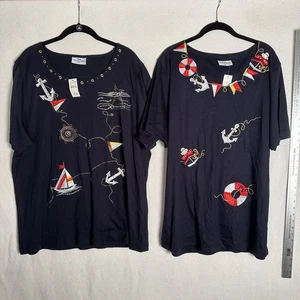 Lote de 2 tachuelas náuticas de vela azul marino XXL Princess Cruises para mujer nuevas con etiquetas - Imagen 1 de 7