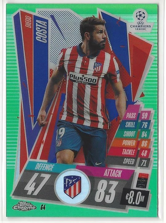 2020-21 Topps Chrome Match Attax Diego Costa Green Refractor /99 Atletico Madrid - Image 1 of 1