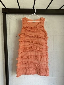 EUC Crewcuts JCrew Ruffle Dress Sleeveless GIRLS SIZE 12 Cotton Orange Peach - Picture 1 of 8