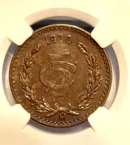 Mexico 5 Centavos 1930 Mo NGC AU 55 BN LARGE O Bronze KM#422 - Picture 1 of 4