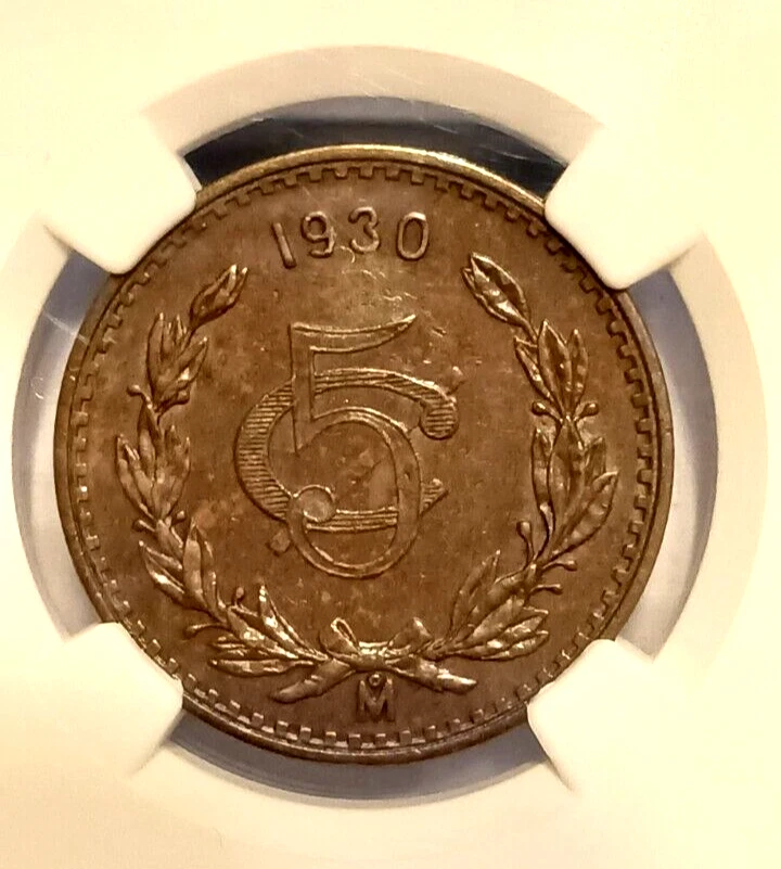 Mexico 5 Centavos 1930 Mo NGC AU 55 BN LARGE O Bronze KM#422 - Image 1 of 4
