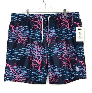 U.S Polo Assn. Swim Trunks Mens Size XXL Blue Pink Fish Coral Print - Picture 1 of 12