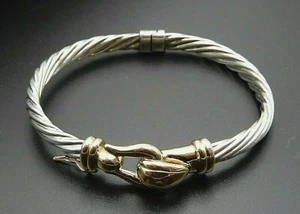 VINTAGE 1970'S ALWAND VAHAN TWIST DESIGN STERLING SILVER &14KT GOLD BRACELET - Picture 1 of 12