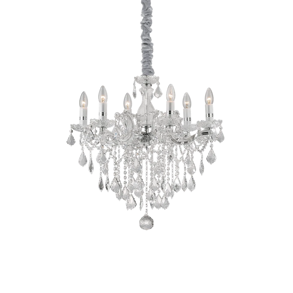 Florian sp6 cromo lampadario sospensione cromato con gocce e pendenti in cristal - Immagine 1 di 2