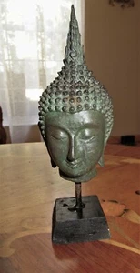 Antique 19th Century Sukhothai Mounted Bronze Buddha Head - Picture 1 of 6