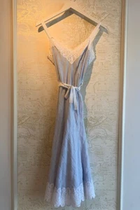 $475 Rebecca Taylor Lace Trim Tank Midi Dress Blue Striped Cotten Size 2 - Picture 1 of 6