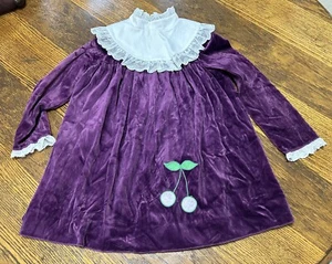 Bonnie Jean Sz 5 Dress Girls Vintage Velvet Purple Lace Bib Union Made - Picture 1 of 7