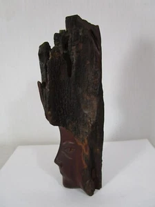 Vintage MCM Wood Carved Face Sculpture Head Carving 8.5" tall - Picture 1 of 14