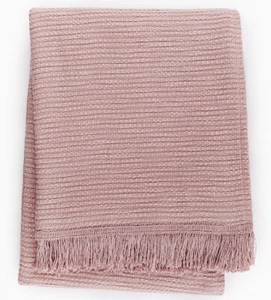 Sferra Dorio Throw Blanket Blossom Pink Cotton Textural Weave Fringed 51x71" New - Picture 1 of 5