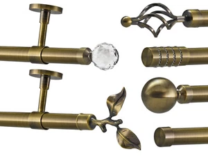 19mm Extendable Metal Curtain Pole Various Finials Antique Brass Ceiling Fit - Picture 1 of 7