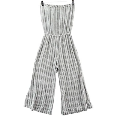Blue Life Strapless Jumpsuit Womens White Grey Striped Textured 21" Size S - Image 1 of 4