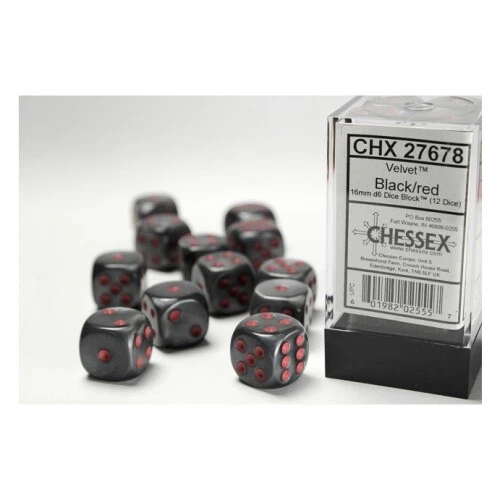 Dados - 16Mm - Terciopelo Negro/Rojo (Juego de Dados 12 X W6) Foto 1 de 1