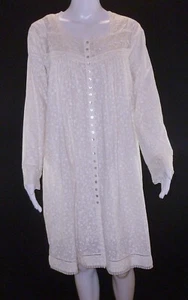 Eileen West Cottagecore Cotton Cream Chemise Gown & Robe Set Lace Trim Small - Picture 1 of 5